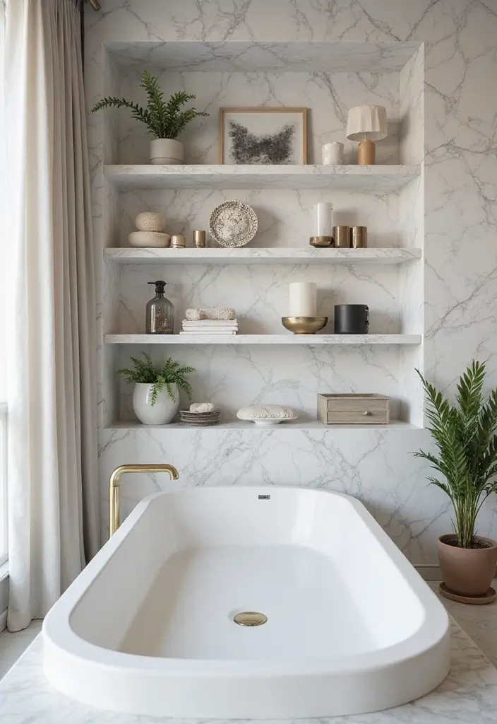 30+ Black And White Marble Bathroom Decor Ideas For Modern Homes 71 30+ Black And White Marble Bathroom Decor Ideas For Modern Homes - 29. Elegant Marble Shelves