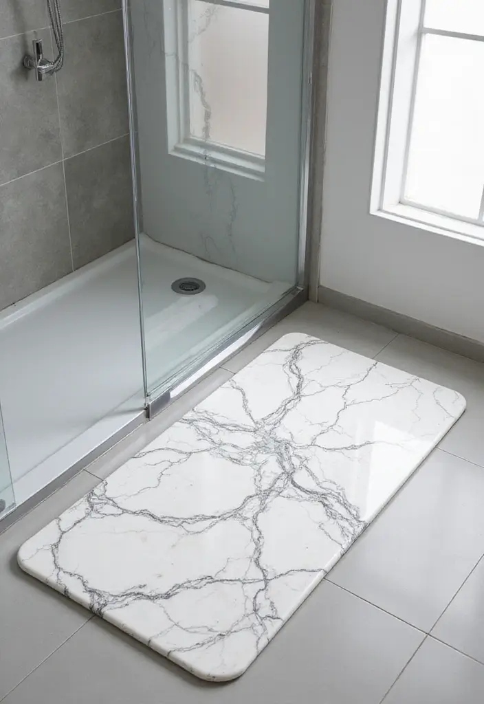 30+ Black And White Marble Bathroom Decor Ideas For Modern Homes 7 30+ Black And White Marble Bathroom Decor Ideas For Modern Homes - 7. Monochrome Marble Shower Mats