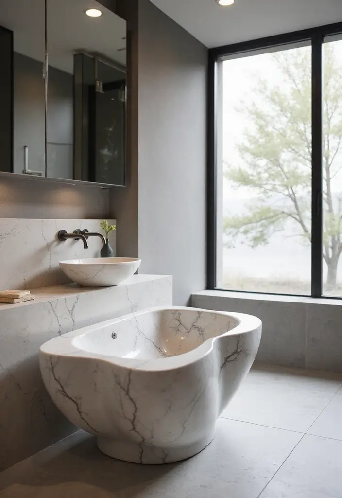 30+ Black And White Marble Bathroom Decor Ideas For Modern Homes 14 30+ Black And White Marble Bathroom Decor Ideas For Modern Homes - 8. Unique Marble Sink Designs