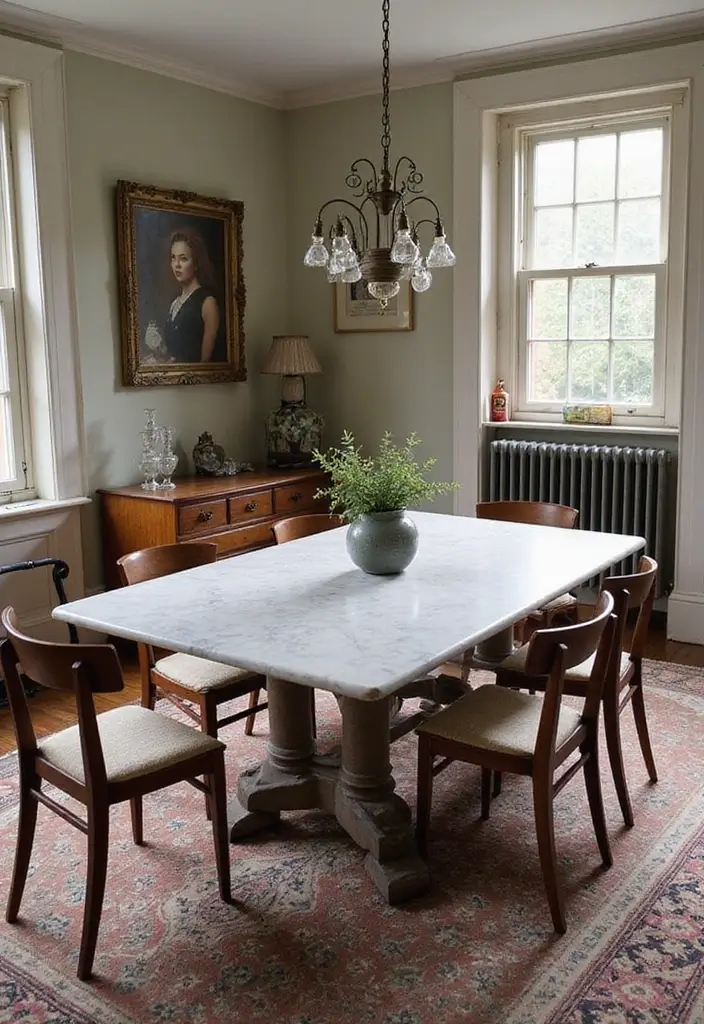 30+ Dining Room Decor Ideas Featuring Marble Tables 17 30+ Dining Room Decor Ideas Featuring Marble Tables - 11. Vintage Vibes
