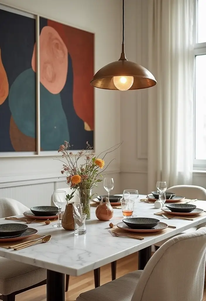 30+ Dining Room Decor Ideas Featuring Marble Tables 25 30+ Dining Room Decor Ideas Featuring Marble Tables - 13. Artistic Expressions