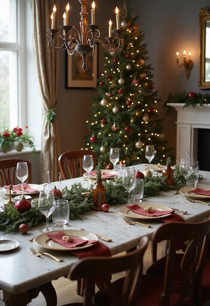 30+ Dining Room Decor Ideas Featuring Marble Tables 28 30+ Dining Room Decor Ideas Featuring Marble Tables - 14. Holiday Glam