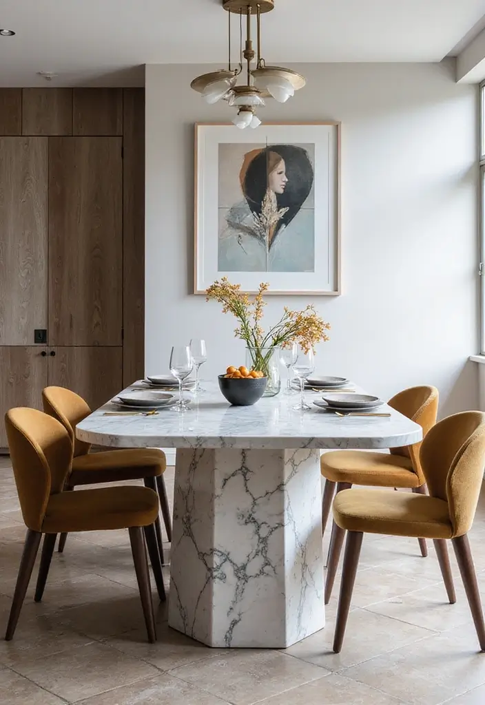 30+ Dining Room Decor Ideas Featuring Marble Tables 37 30+ Dining Room Decor Ideas Featuring Marble Tables - 17. Geometric Patterns
