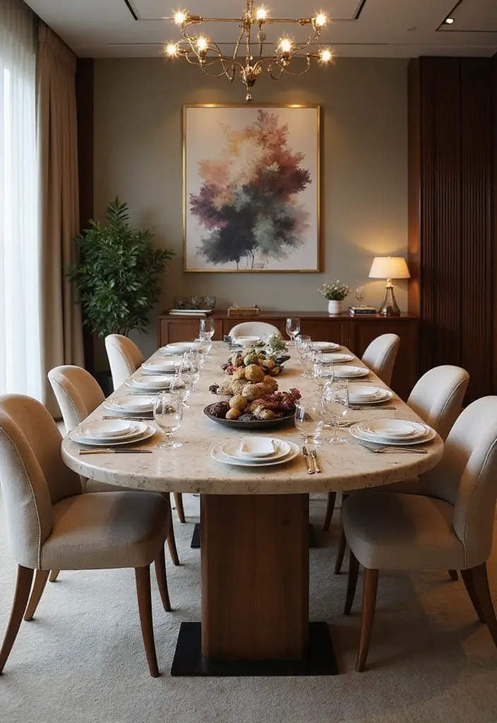 30+ Dining Room Decor Ideas Featuring Marble Tables 38 30+ Dining Room Decor Ideas Featuring Marble Tables - 18. Luxe Layering