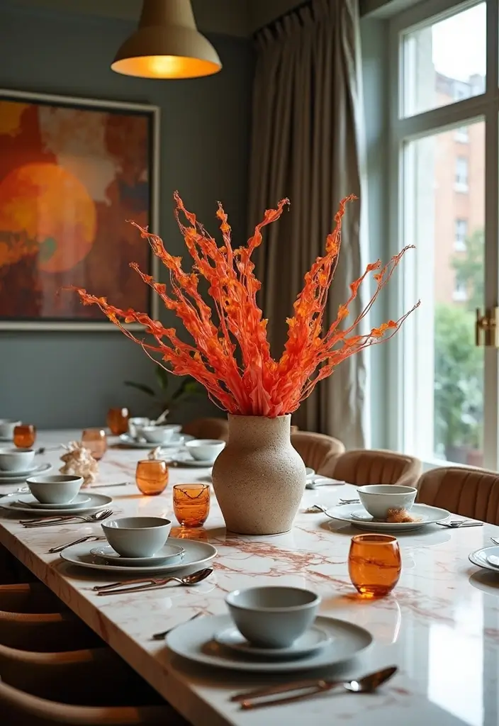 30+ Dining Room Decor Ideas Featuring Marble Tables 51 30+ Dining Room Decor Ideas Featuring Marble Tables - 25. Artistic Table Settings