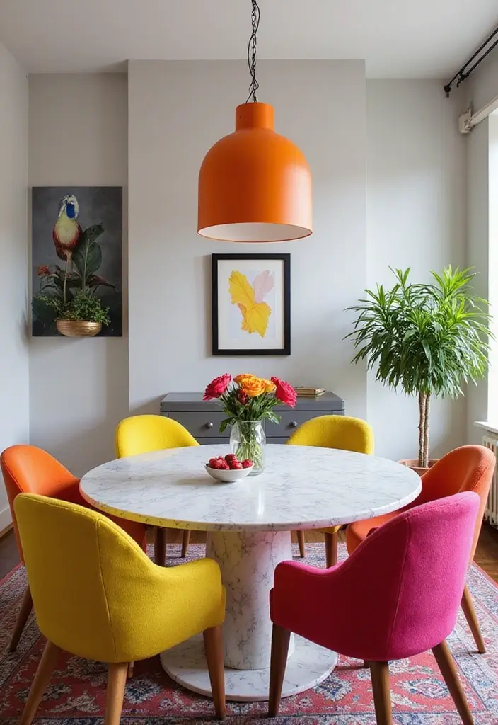 30+ Dining Room Decor Ideas Featuring Marble Tables 58 30+ Dining Room Decor Ideas Featuring Marble Tables - 26. Sophisticated Color Blocking