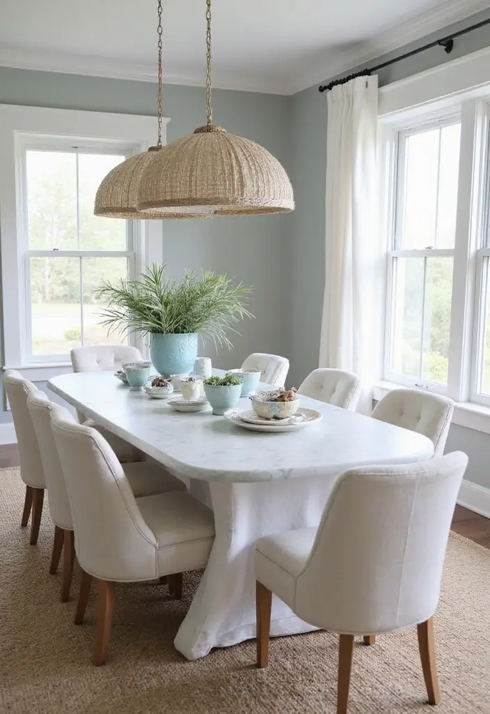 30+ Dining Room Decor Ideas Featuring Marble Tables 73 30+ Dining Room Decor Ideas Featuring Marble Tables - 29. Ocean-Inspired Decor