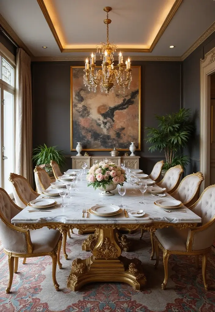 30+ Dining Room Decor Ideas Featuring Marble Tables 9 30+ Dining Room Decor Ideas Featuring Marble Tables - 3. Glamorous Touch