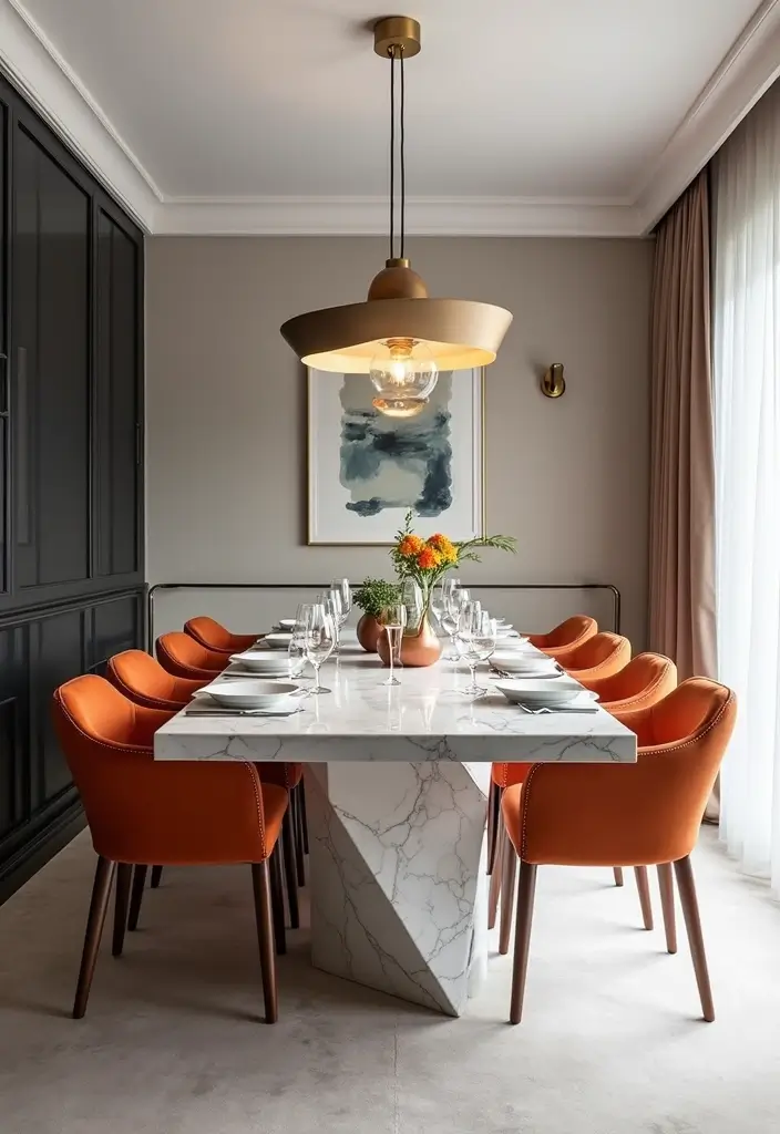 30+ Dining Room Decor Ideas Featuring Marble Tables 10 30+ Dining Room Decor Ideas Featuring Marble Tables - 4. Contemporary Chic