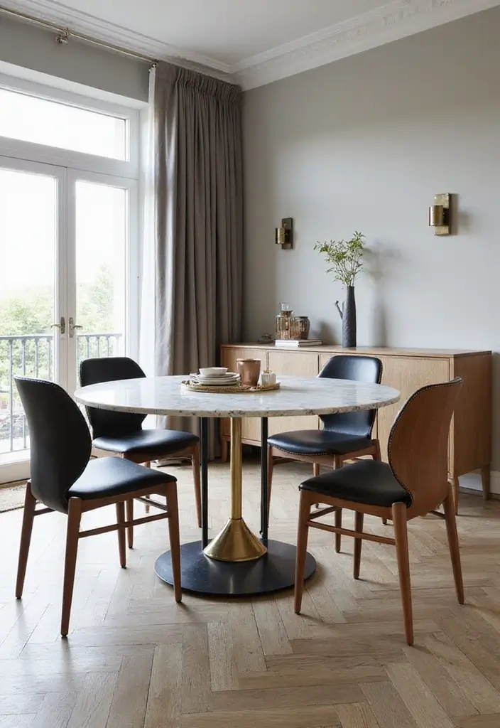 30+ Dining Room Decor Ideas Featuring Marble Tables 11 30+ Dining Room Decor Ideas Featuring Marble Tables - 5. Mixed Materials