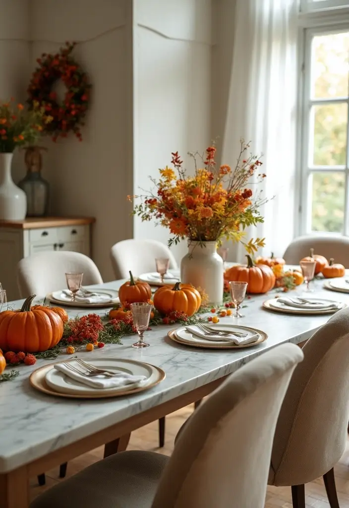 30+ Dining Room Decor Ideas Featuring Marble Tables 14 30+ Dining Room Decor Ideas Featuring Marble Tables - 8. Seasonal Decor