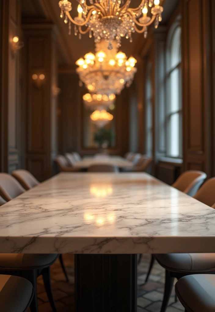 30+ Dining Room Decor Ideas Featuring Marble Tables 15 30+ Dining Room Decor Ideas Featuring Marble Tables - 9. Lighting Considerations