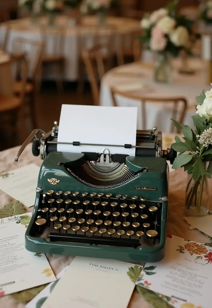 30+ Industrial Chic Wedding Decor Ideas For Modern Couples - 18. Vintage Typewriters for Messages