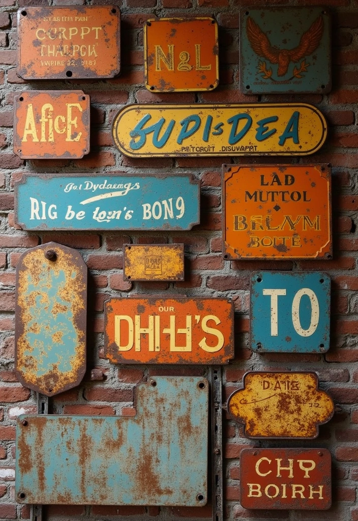 30+ Living Room Wall Decor Ideas With Industrial Charm 1 30+ Living Room Wall Decor Ideas With Industrial Charm - 1. Vintage Metal Signs