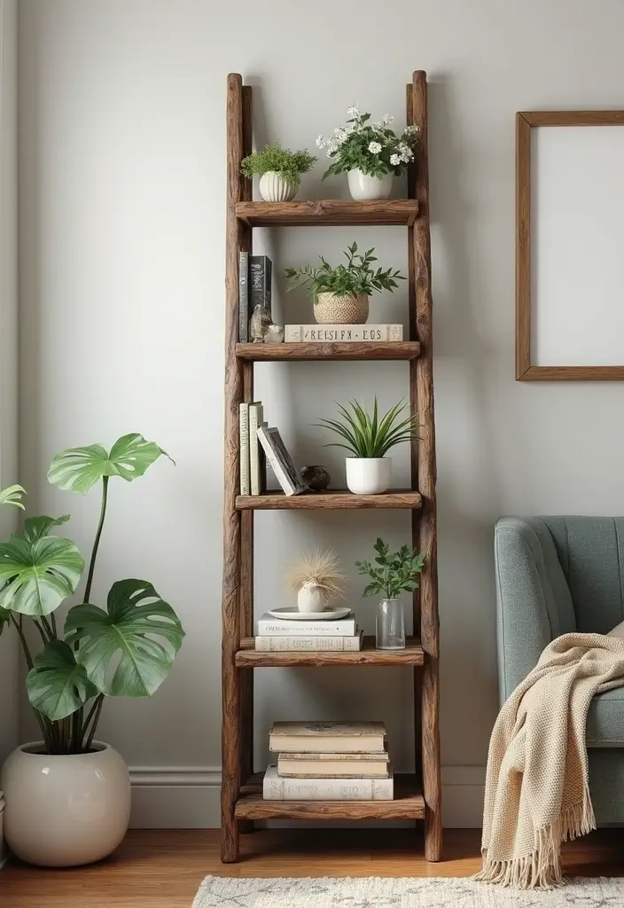30+ Living Room Wall Decor Ideas With Industrial Charm 67 30+ Living Room Wall Decor Ideas With Industrial Charm - 13. Ladder Displays