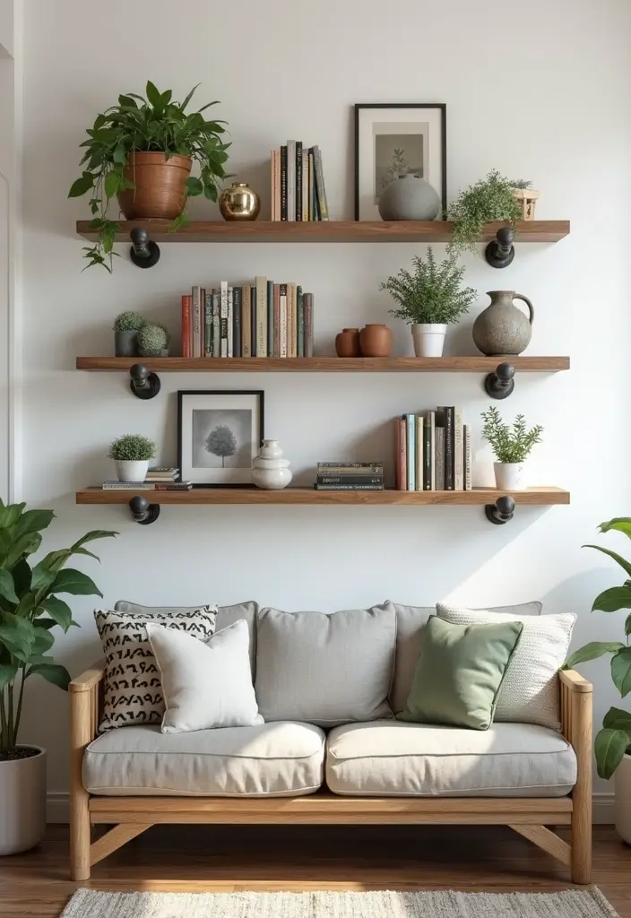 30+ Living Room Wall Decor Ideas With Industrial Charm 92 30+ Living Room Wall Decor Ideas With Industrial Charm - 18. Industrial Pipe Shelves