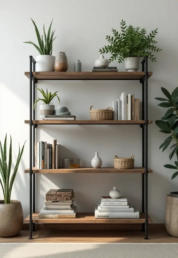 30+ Living Room Wall Decor Ideas With Industrial Charm 8 30+ Living Room Wall Decor Ideas With Industrial Charm - 2. Industrial Shelving Units