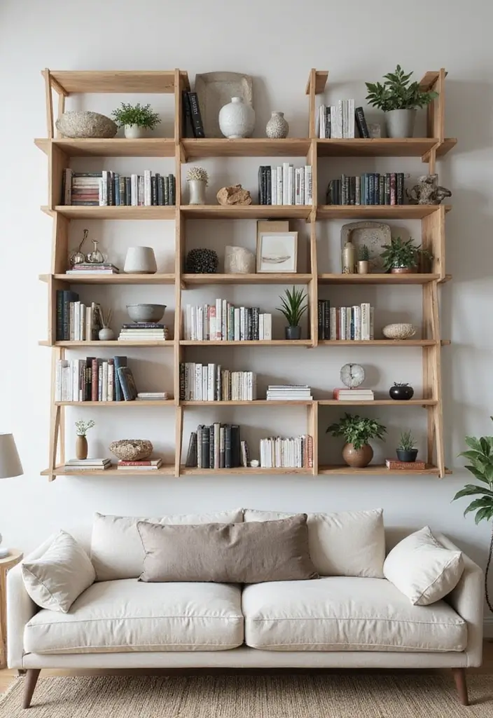 30+ Living Room Wall Decor Ideas With Industrial Charm 121 30+ Living Room Wall Decor Ideas With Industrial Charm - 25. Wall-Mounted Bookshelves
