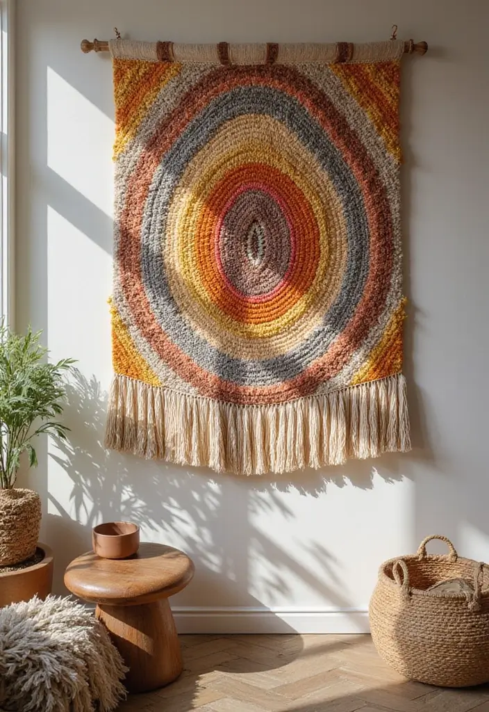 30+ Living Room Wall Decor Ideas With Industrial Charm 122 30+ Living Room Wall Decor Ideas With Industrial Charm - 26. Woven Wall Hangings