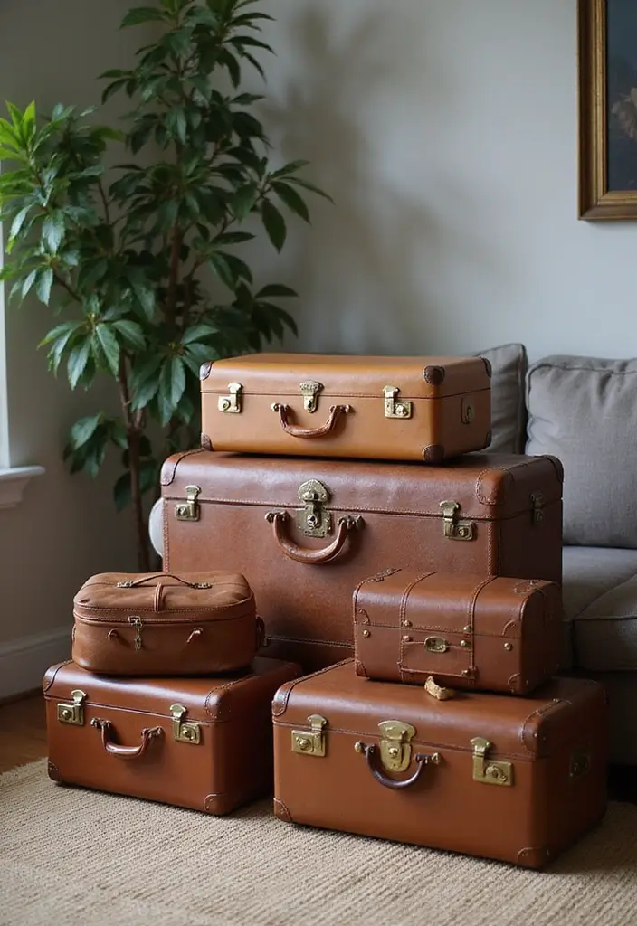 30+ Living Room Wall Decor Ideas With Industrial Charm 123 30+ Living Room Wall Decor Ideas With Industrial Charm - 27. Antique Suitcases