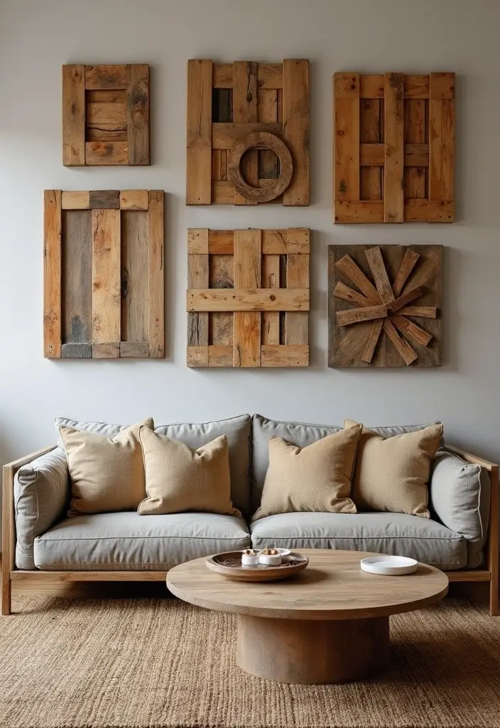 30+ Living Room Wall Decor Ideas With Industrial Charm 11 30+ Living Room Wall Decor Ideas With Industrial Charm - 5. Wooden Pallet Art