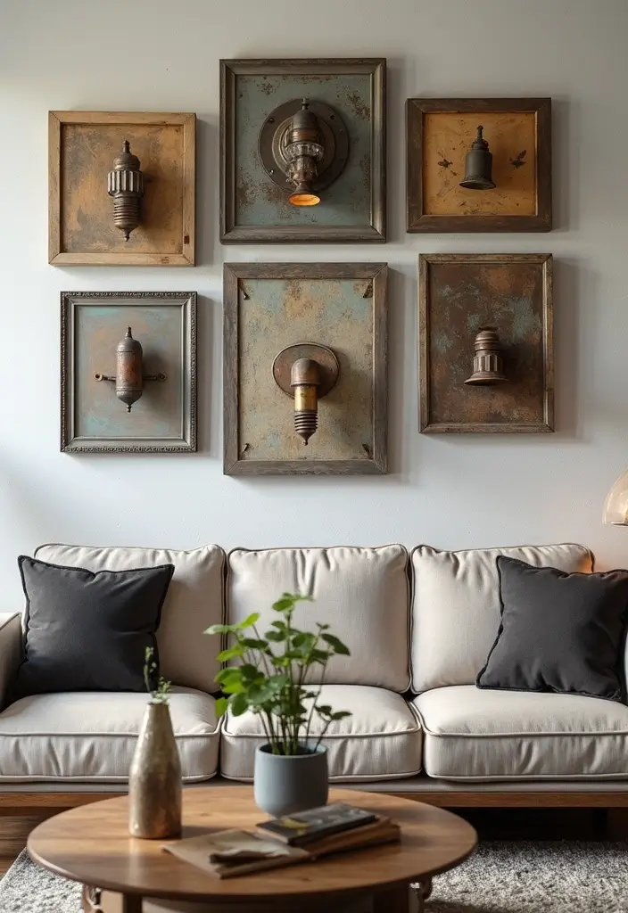 30+ Living Room Wall Decor Ideas With Industrial Charm 25 30+ Living Room Wall Decor Ideas With Industrial Charm - 7. Repurposed Industrial Fixtures