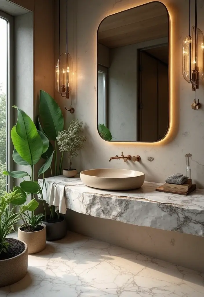 30+ Marble Bathroom Decor Ideas For Spa-Like Spaces 8 30+ Marble Bathroom Decor Ideas For Spa-Like Spaces - 2. Marble Countertops with Organic Shapes