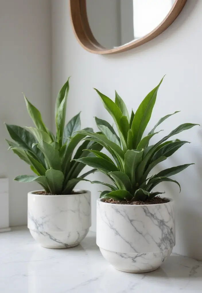 30+ Marble Bathroom Decor Ideas For Spa-Like Spaces 104 30+ Marble Bathroom Decor Ideas For Spa-Like Spaces - 28. Marble Planters