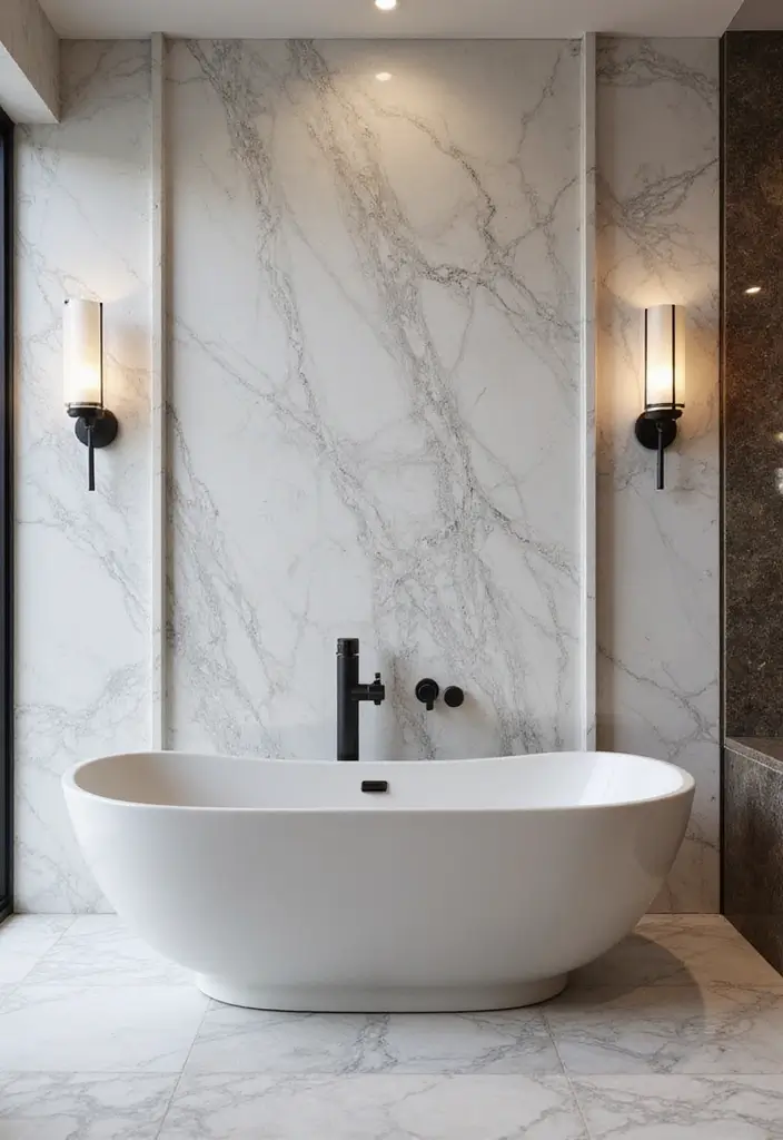 30+ Marble Bathroom Decor Ideas For Spa-Like Spaces 41 30+ Marble Bathroom Decor Ideas For Spa-Like Spaces - 9. Marble Accent Walls