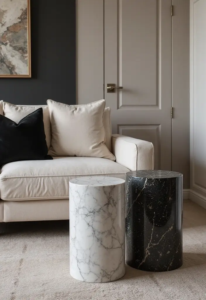 30+ Marble Wall Decor Ideas For Elegant Living Rooms 20 30+ Marble Wall Decor Ideas For Elegant Living Rooms - 12. Marble Side Tables