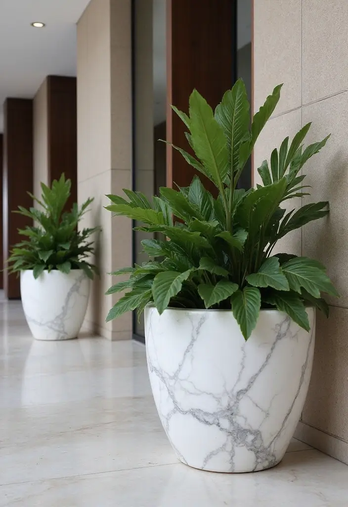 30+ Marble Wall Decor Ideas For Elegant Living Rooms 21 30+ Marble Wall Decor Ideas For Elegant Living Rooms - 13. Marble Planters
