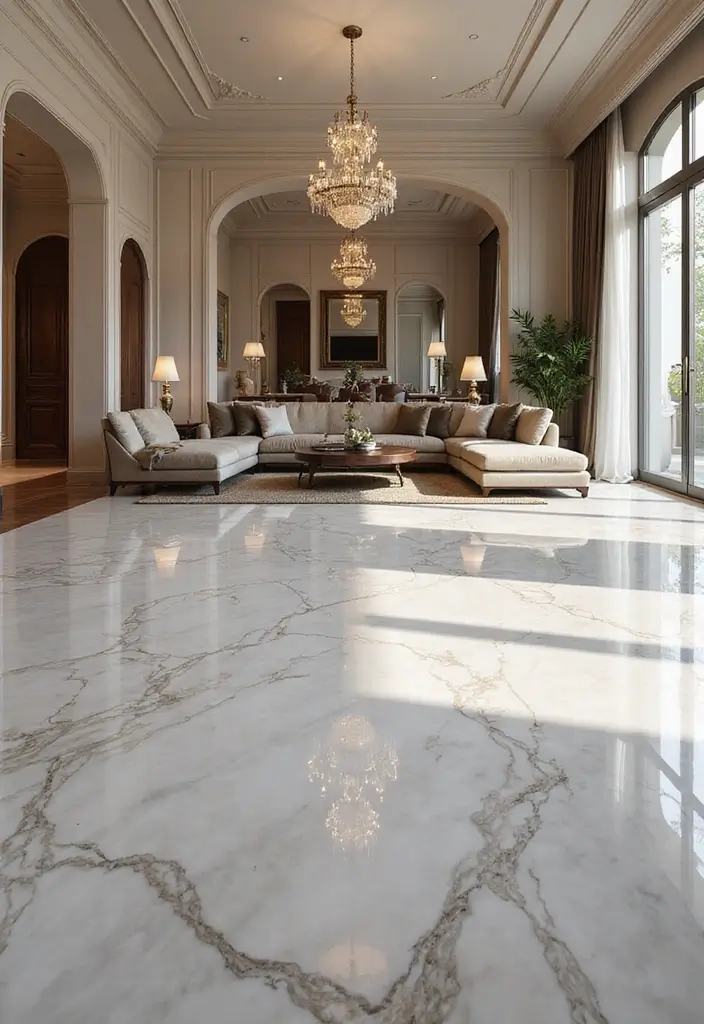 30+ Marble Wall Decor Ideas For Elegant Living Rooms 30 30+ Marble Wall Decor Ideas For Elegant Living Rooms - 16. Marble Flooring