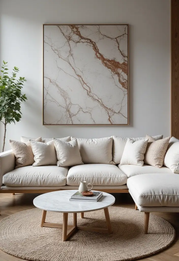 30+ Marble Wall Decor Ideas For Elegant Living Rooms 42 30+ Marble Wall Decor Ideas For Elegant Living Rooms - 20. Marble Accents in Textiles