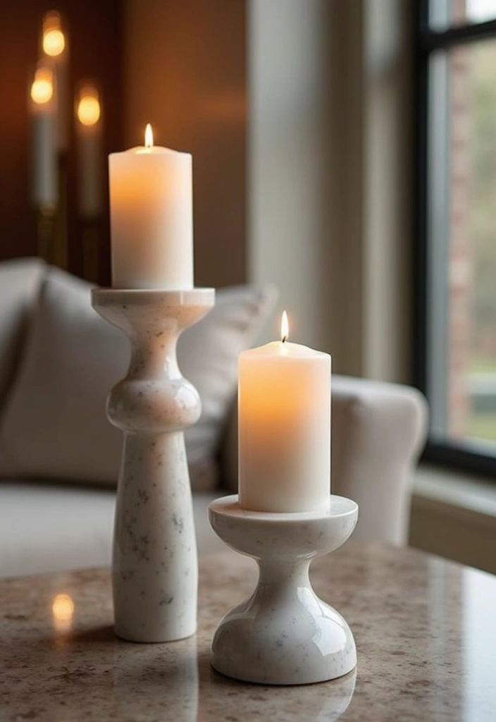 30+ Marble Wall Decor Ideas For Elegant Living Rooms 52 30+ Marble Wall Decor Ideas For Elegant Living Rooms - 24. Marble Candle Holders
