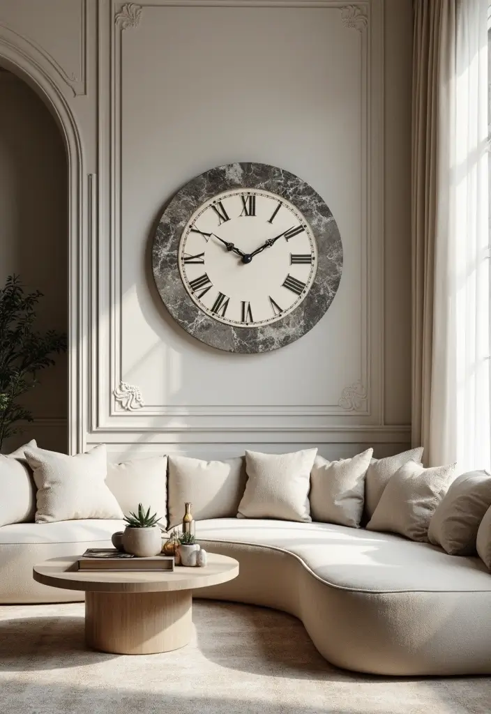 30+ Marble Wall Decor Ideas For Elegant Living Rooms 63 30+ Marble Wall Decor Ideas For Elegant Living Rooms - 27. Marble Wall Clock