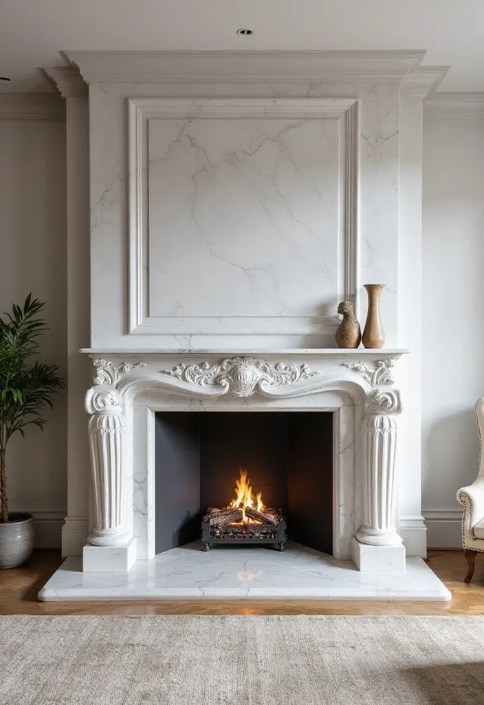 30+ Marble Wall Decor Ideas For Elegant Living Rooms 14 30+ Marble Wall Decor Ideas For Elegant Living Rooms - 8. Marble Fireplace Surrounds