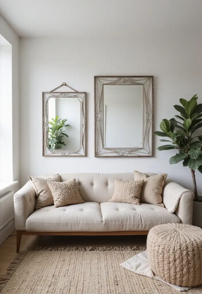 30+ Modern Industrial Living Room Decor Ideas With Character 40 30+ Modern Industrial Living Room Decor Ideas With Character - 18. Statement Mirrors
