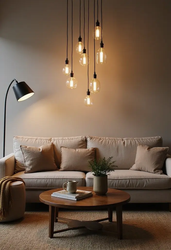 30+ Modern Industrial Living Room Decor Ideas With Character 49 30+ Modern Industrial Living Room Decor Ideas With Character - 21. Pendant Lighting Pairings