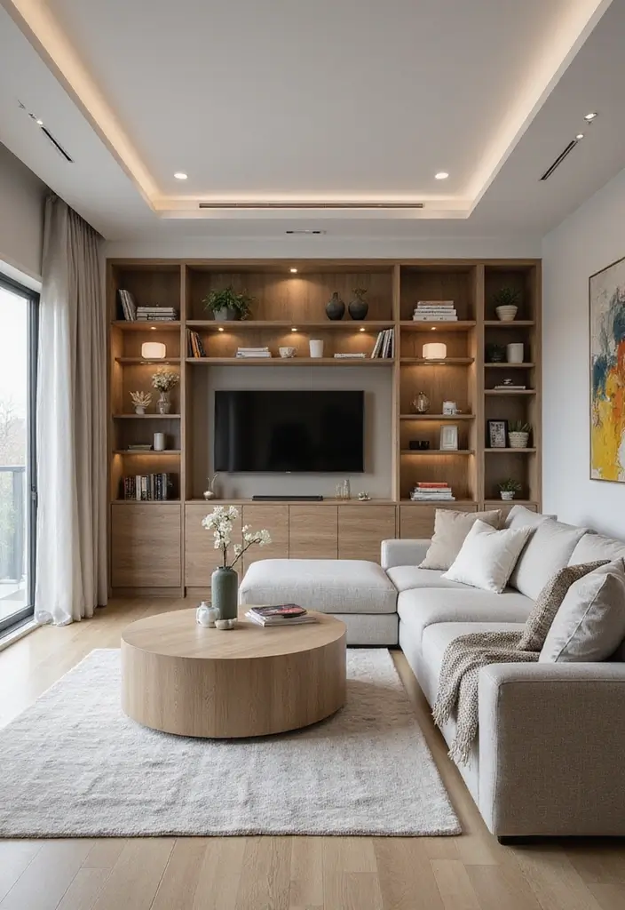 30+ Modern Industrial Living Room Decor Ideas With Character 50 30+ Modern Industrial Living Room Decor Ideas With Character - 22. Integrated Storage Solutions
