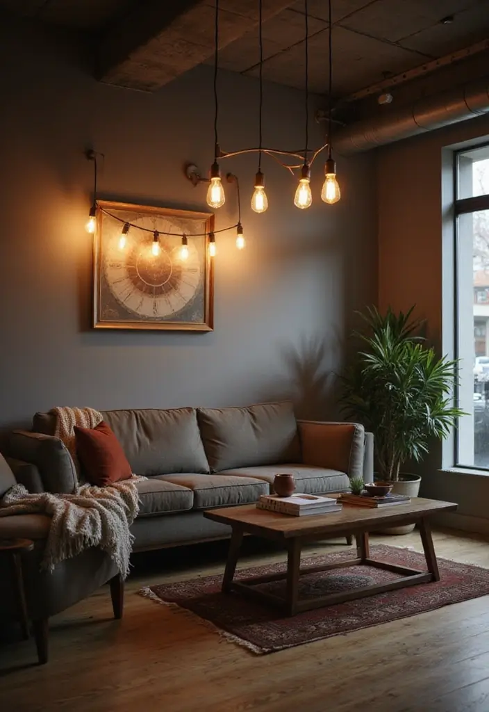 30+ Modern Industrial Living Room Decor Ideas With Character 3 30+ Modern Industrial Living Room Decor Ideas With Character - 3. Statement Lighting